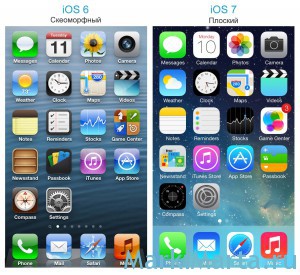 Рисунок 3. Сравнение дизайна iOS6 и iOS7